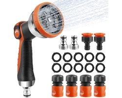 Tuinbewateringsset met Metalen Tuinsproeier – Tuinhanddouche met 10 Bewateringsstanden – Instelbare Irrigatiesproeier met Gevoelige Schakelaar – Voor Tuinbesproeiing, Autowassen & Huisdierdouche