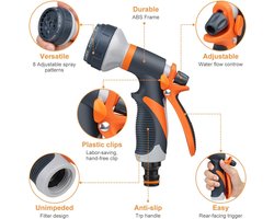 Tuinslangspuitpistool, 8 patronen Hogedruksproeiers Sproeier voor het besproeien van de tuin