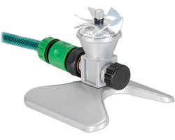 tuinsproeier - 5-6 m sproeiwijdte - met voet - wateraansluiting 3/4" - metaal - zilver
