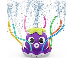Tuinsproeier Octopus voor Kinderen – 8 Wiggle Tubes – Watersproeier tot 10-20m – Aansluiting Tuinslang – Zomerspeelgoed 3-12 Jaar – Lila