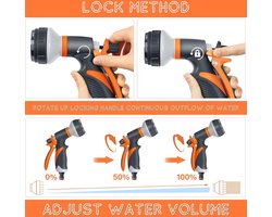Tuinsproeier, set van 2, 8 irrigatiepatronen, instelbare waterstroom, hogedruk handsproeier, spuitpistool voor tuinirrigatie, huisdierdouche, autowassen, oranje