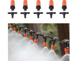 Verstelbare Micro Drip en T-Connector Mist Vernevelingssproeiers - Set van 10 - Voor Patio Tuin Kas Druppelirrigatie Outdoor Koelsysteem