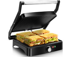 Aigostar Calore 30HHK - Contactgrill met Antiaanbaklaag - Tosti apparaat - Instelbare temperatuur - 28×25cm - PFAS vrij - 3-in-1 - 1800W - RVS/Zwart