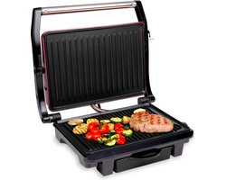 alpina Contact Grill 230V/1000W Tosti Ijzer Panini Grill Groente, Brood en Vlees Anti-Aanbaklaag Lekbak Zwart/Rood