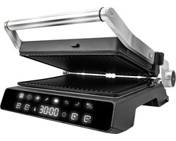 AoraKitchen Contactgrill - 180º Uitklapbaar - Grill Apparaat met Uitneembare Platen - 7 Standen - Tosti en Panini Ijzer - 2000W