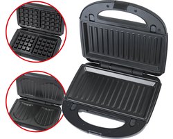 Bourgini MultiGrill 3-in-1 – Tosti apparaat, Grill & Wafel ijzer – PFAS-vrij – Verwisselbare platen – 750W