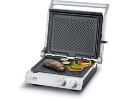 CASO SteakChef 2837 - Elektrische dubbele contactgrill en tafelgrill | 2400W | RVS behuizing met glasdeksel | Uitneembare keramische grillplaten