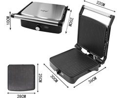 Cheffinger Panini Grill / Contactgrill- Zwart/Zilver