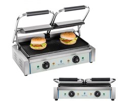 Contactgrill – Dubbele Grill – Panini Grill – Tosti Apparatuur – Grill Apparaat – Emailleren Gietijzeren Grillplaten – Instelbare Hoogte