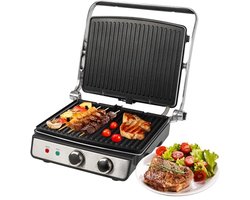 Contactgrill voor vetvrij grillen - Elektrische Grill voor Panini, Steaks en Toasts met Traploos Regelbare thermostaat