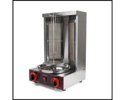 Doner Grill Serie - 3000W Gas Kebab Grill - Verticale LPG Kebab Machine - Voor Kip Kalkoen Tacos - RVS Behuizing - 360° Rotatie - Groot Capaciteit - Modern Design