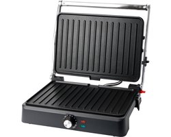 Emerio Contactgrill - Tosti Apparaat - Groot Grilloppervlak 34x24cm - Panini Grill - Tosti IJzer CG-130859 - RVS / Zwart