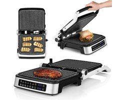 Grill Chef Elektrische Contactgrill 2-in-1 – 2100W – Panini Grill – Vlees Groenten – Uitneembare Platen – 180 Graden Openklapbaar – Anti-aanbaklaag – Druppelopvangbak – Zwart