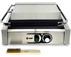 HCB® - Professionele Horeca Paninigrill - geribbeld/glad - 230V - RVS / INOX panini grill apparaat - 36.5x43x21 cm (DxBxH) - 20 kg - 1297