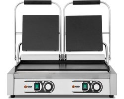 HCB® - Professionele Horeca Paninigrill - glad - dubbel - 230V - RVS / INOX panini contact grill - 30.5x56.5x20 cm (DxBxH) - 20 kg - 1606