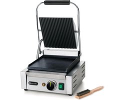 HENDI Contactgrill – enkel – boven geribd, onder glad – 230V/1800W – 310x400x x(H)510mm