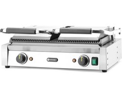 HENDI Dubbele contactgrill – volledig geribd – gietijzeren platen – 230V/3600W – 570x395x510 mm