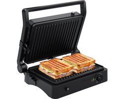 KitchenBrothers Contactgrill - Tosti Apparaat - Grill - Uitneembare Grillplaten - Panini Grill - 3 Hoogtestanden - Croque-monsieur machine - 2000W - Zwart