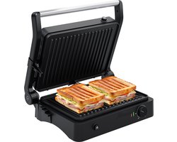 KitchenBrothers Contactgrill - Tosti Apparaat - PFAS-vrij - Grill - Tosti Ijzer - Uitneembare Grillplaten - Panini Grill - Grill Apparaat - 3 Hoogtestanden - Croque-monsieur machine - 2000W - RVS
