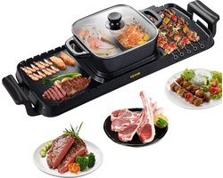 Luxe Elektrische BBQ Pan - 2 in 1 - Gourmet - Hotpot - Elektrisch - Koreaanse BBQ - Korean Grill - Party Pan - Anti Aanbak - 2400W - Zwart