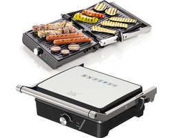 Maison & Kitchen Contactgrill - Tosti apparaat - 2000W - 180° Uitklapbaar - PFAS-vrij - Zwart RVS