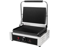 Mega-M Professionele Contactgrill - Geryld - Gietijzeren Platen - RVS Behuizing - Ideaal voor Panini, Vlees, Vis en Groenten - Elektrische Grill