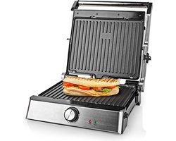 Nedis Contact Grill - 2000 W - 29 x 23 cm - Regelbare temperatuur - Kunststof / Roestvrij Staal