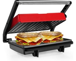 Panini Elektrische grill - grillplaat en sandwichapparaat - panini persen, anti-aanbakplaten, oppervlak 23 x 14,5 cm, BPA-vrij, 750 W, kleur rood