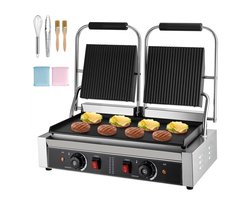 Panini Grill - Commerciële Contactgrill - 3600 W - 48 x 23 cm Verwarmingsplaat - Temperatuurregeling - RVS Behuizing - Paninipers/Sandwichmaker