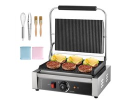 Panini Grill - Contactgrill - Sandwichmaker - 2200 W Vermogen - RVS Behuizing - Instelbare Temperatuur - Grillplaat 34 x 23 cm - Voor Sandwiches & Hamburgers