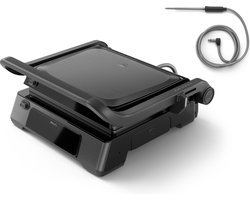 Philips Contactgrill HD6307/70 - 2200W – Digitaal Display - Voedselthermometer - Timerfunctie - Uitneembare Platen - 8 Programma’s - RVS - Zwart