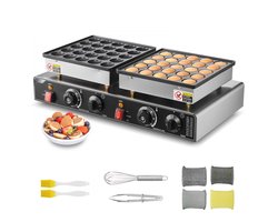 Poffertjesmaker - Elektrische poffertjes- en dorayaki-bakplaat - Capaciteit 50 Stuks - Antiaanbaklaag - Roestvrij Staal - Vermogen 1800 W - Dubbele Thermostaat en Timer - Horeca