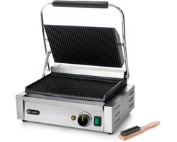 Professionele Geribbelde Contactgrill 2200W tot 300°C met Reinigingsborstel