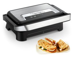 Tefal Inicio Compact GC270D - Paninimaker & Contactgrill - 1000W - Anti-aanbaklaag - Zilver - Verticaal opbergbaar