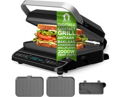 TurboTronic CG900 - Contactgrill – 3-in-1 Wafelijzer, Panini- & Tosti-ijzer – 180° Uitklapbaar – BPA-vrij – Zwart