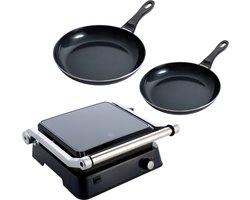 Vaderdag geschenk tip: - BK Vivid Koekenpannenset met contact grill - Koekenpan 24 en 28cm - Zwart - PFAS-vrij - Inductie- en Vaatwasserbestendig - Ovenbestendig tot 160° - Koudgrepen - Aluminium - Vaderdag