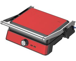 Westinghouse Retro Contactgrill – Panini Grill & Tosti Apparaat – 180° Openklapbaar – 29x24 cm – Instelbare Temperatuur – 2200W – Rood