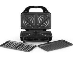 White-Label® Wafelijzer met Verwisselbare Platen - Contact Grill - Tosti Apparaat - Zwart