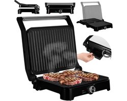 Zeegma Grill Chef Base – Elektrische Contactgrill – 2000W – Openklapbaar als Tafelgrill – Instelbare Temperatuur – Antiaanbaklaag – LED Indicatoren – Vetopvangbak – Verstelbare Grillplaten – Hittebestendige Handgreep – Compact en Ruimtebesparend