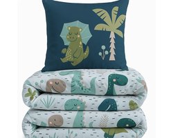 All-in One Lazy Kinderdekbed Dino - Dekbed voor het hele jaar 140 x 200 cm + 1 kussensloop