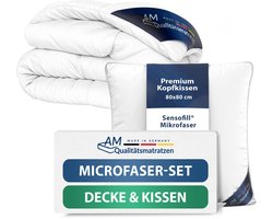 AM Qualitätsmatratzen Premium All-Season Dekbed 155x220 Set met Kussen 80x80 - Made in Germany - Allergievriendelijk Dekbed en Kussenset 155x220 met Microvezelvulling - OEKO-TEX gecertificeerd Beddengoed