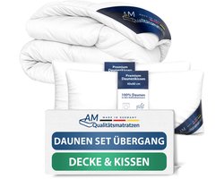 AM Qualitätsmatratzen Premium Donzen All-Season Dekbed 220x240 Set met Kussen 40x80 - Made in Germany & OEKO-TEX gecertificeerd & Allergievriendelijk Donzen Dekbed en Kussenset 220x240 met Donzen Vulling