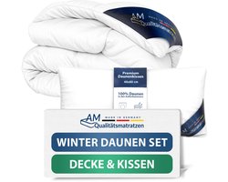 AM Qualitätsmatratzen Premium Donzen Winterdekbed 135x200 Set met Kussen 40x80 - Made in Germany & OEKO-TEX gecertificeerd & Allergievriendelijk Donzen Dekbed en Kussenset 135x200 met Donzen Vulling