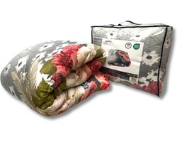 Beau Maison Bedrukt Dekbed Grijs met Rozen 200 x 220 cm / Hoesloos / 2 in 1 dekbed / Wasbaar / Dekbed zonder overtrek