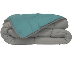 Bedrukt Dekbed Hoesloos Wasbaar Zonder Overtrek Extra Breed - Zelesta® Easybed - Lichtgrijs & Zeegroen 160x220cm