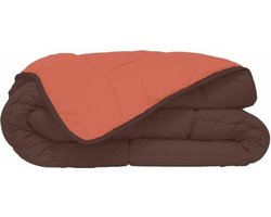 Bedrukt Dekbed Hoesloos Wasbaar Zonder Overtrek Lits Jumeaux- Zelesta® Easybed - Chocolade & Koraal 240x220cm