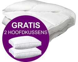 Dekbed (Winter & Herfst) + 2 Hoofdkussens - Tweepersoons - 200x220 cm - Wit - Set
