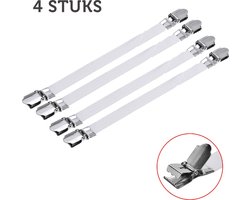 Dekbedspanners – Lakenspanners en Laken Clips – Voor Strak Dekbed en Laken – Laken Bevestiging – 4 Stuks – Wit