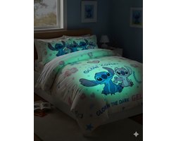 Disney Stitch Kinder Dekbedovertrek 140x200 Glow in The Dark – Kinder Beddengoed Set Inclusief Kussensloop – Stitch Dekbed Kind – Glow Dekbedovertrek Kinderen – Katoen Kinderdekbed – Officiële Disney Stitch Bedset