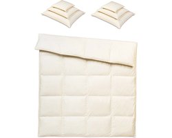 Donzen Dekbed 220x200cm – 3 kg Dons Vulling - 2 Persoons Ganzendons Dekbed – 100% Katoenen Tijk - Satijnen Bies – Kleur Crème – Herfst/Winter Seizoen + Kussens 2 x 70x80mm + 2 x 50x60xm + 2 x 40x40cm